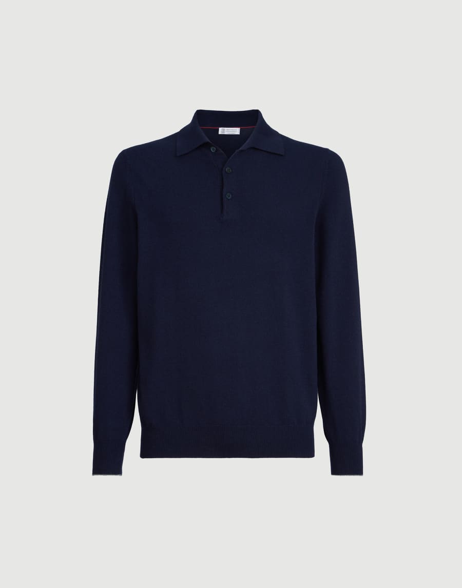 カシミヤ ニットポロシャツ ネイビーブルー メンズ - Brunello Cucinelli