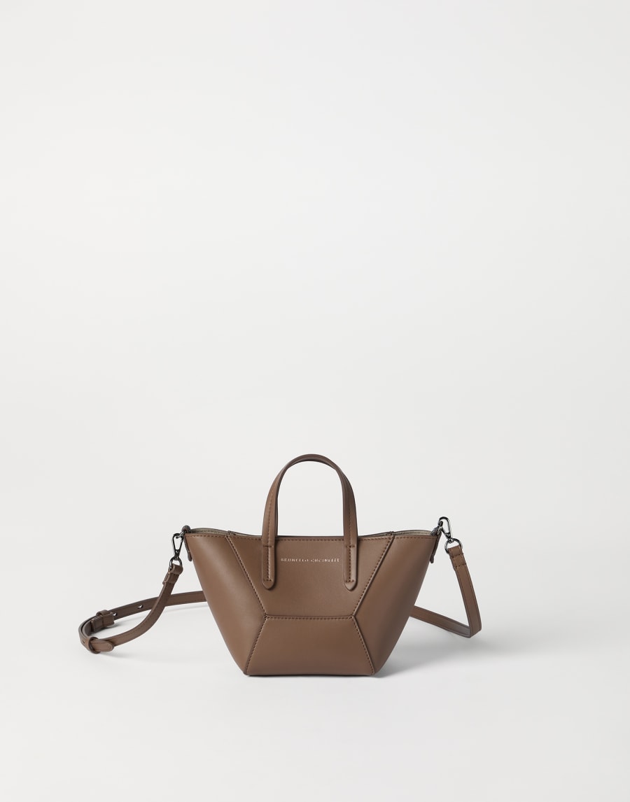 Calfskin mini BC Duo bag Brown Gianduia Woman - Brunello Cucinelli