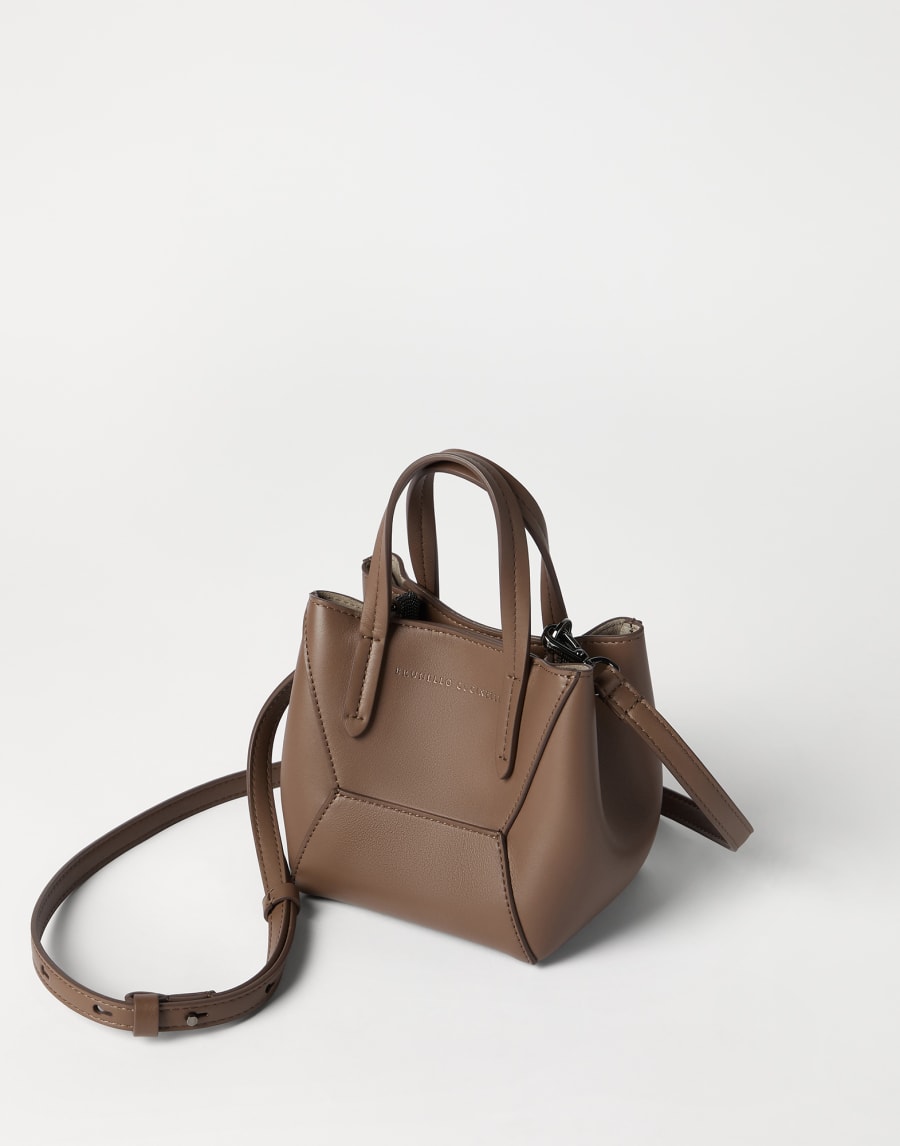 Calfskin mini BC Duo bag Brown Gianduia Woman - Brunello Cucinelli