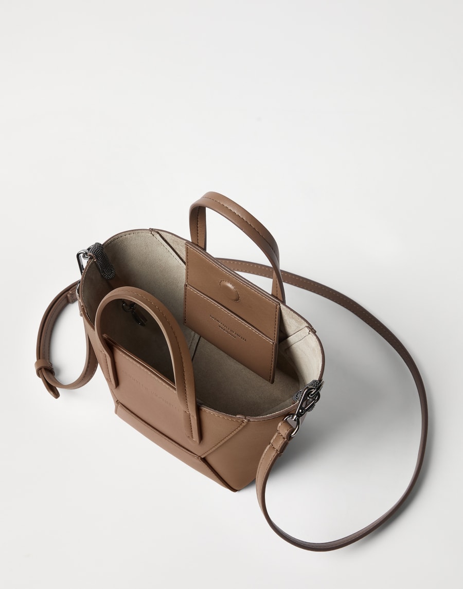 Calfskin mini BC Duo bag Brown Gianduia Woman - Brunello Cucinelli