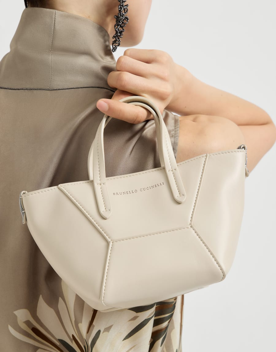 Calfskin mini BC Duo bag Ivory Woman - Brunello Cucinelli