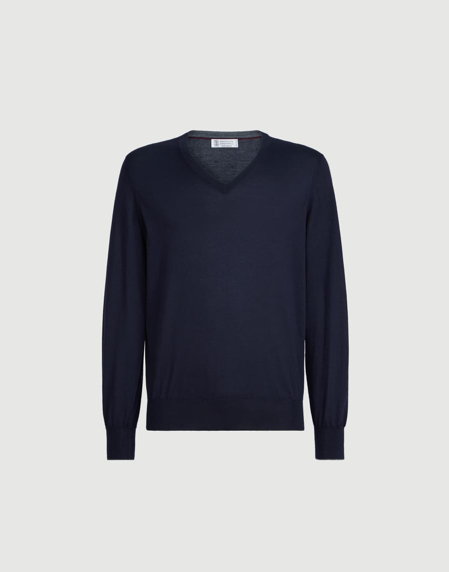 Cashmere and silk lightweight sweater Navy Blue Man - Brunello Cucinelli