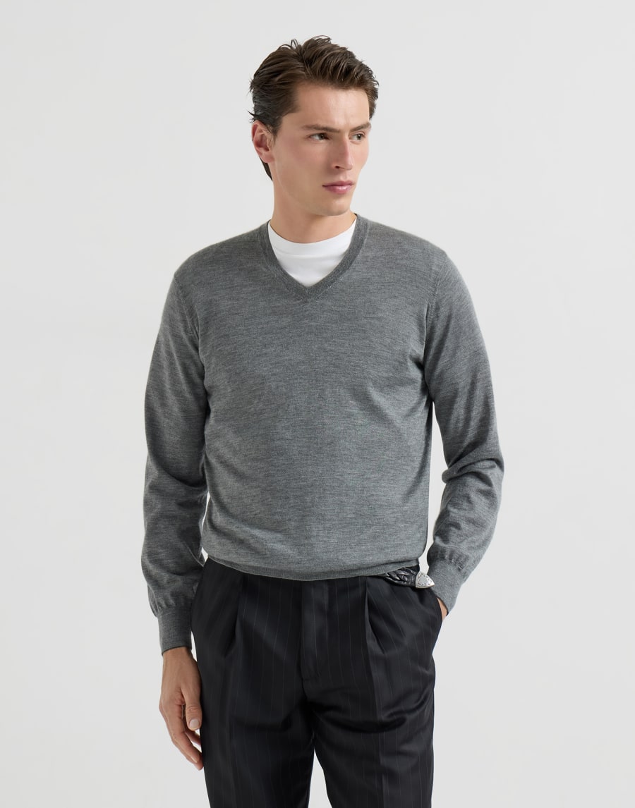 Cashmere and silk lightweight sweater Dark Grey Man - Brunello Cucinelli