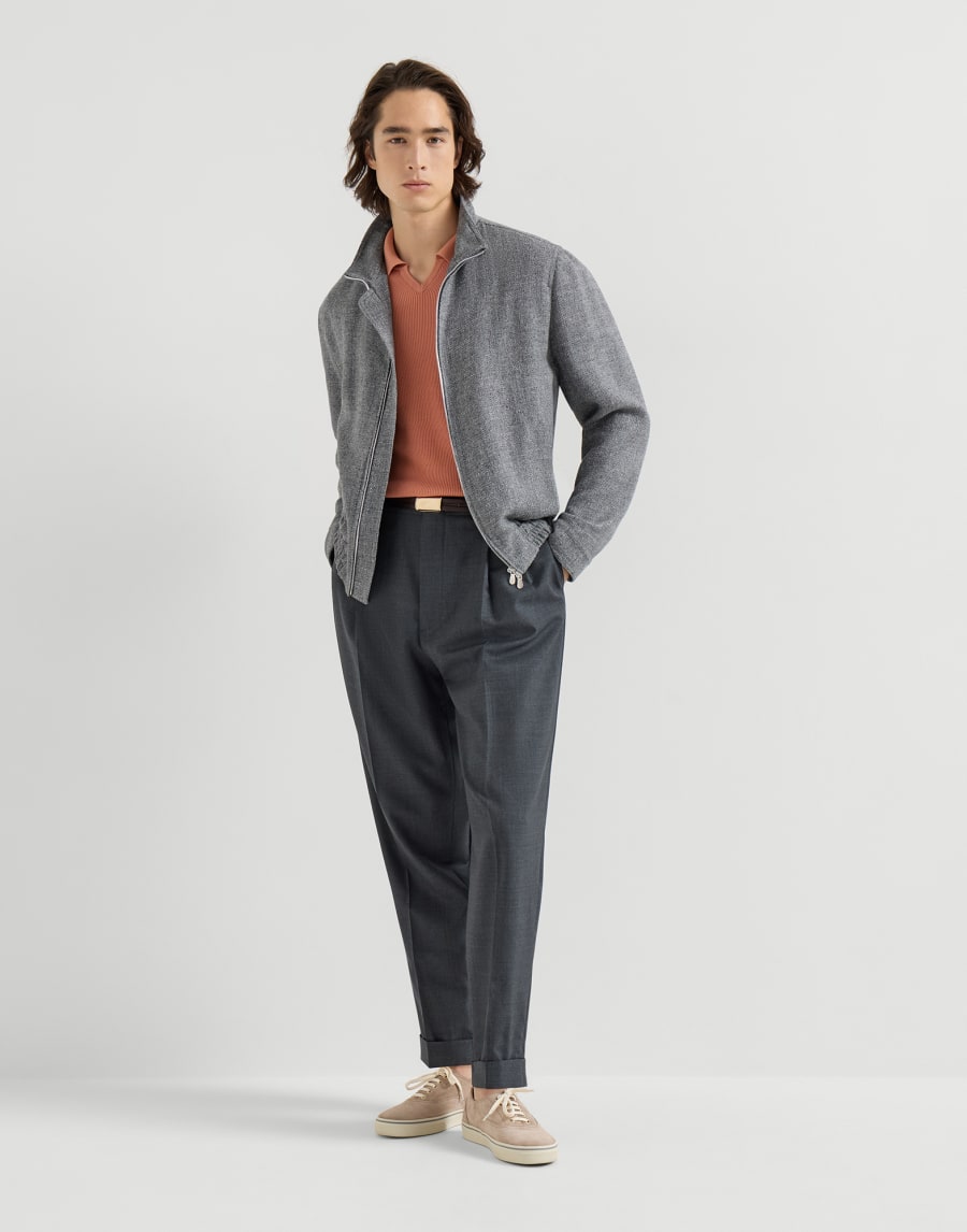 Cotton English rib knit polo Apricot Man - Brunello Cucinelli