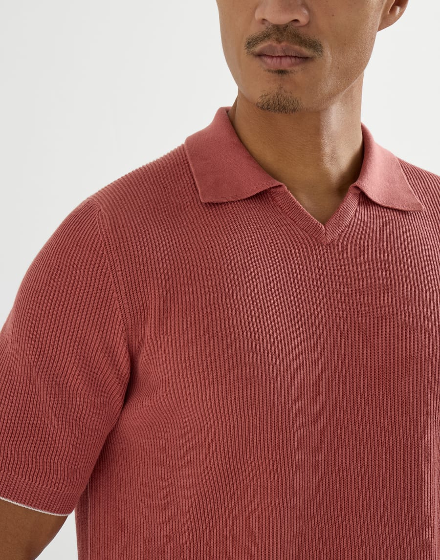 Cotton English rib knit polo Orange Man - Brunello Cucinelli