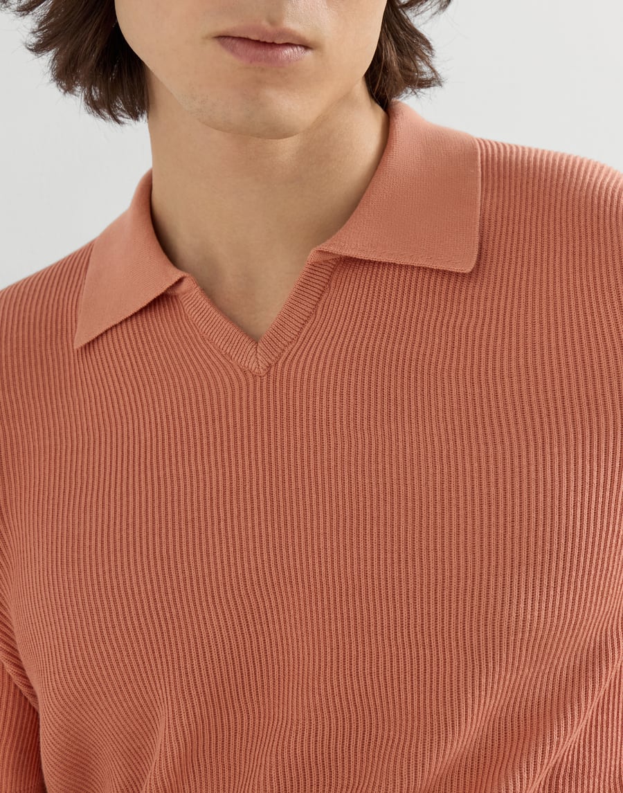 Cotton English rib knit polo Apricot Man - Brunello Cucinelli