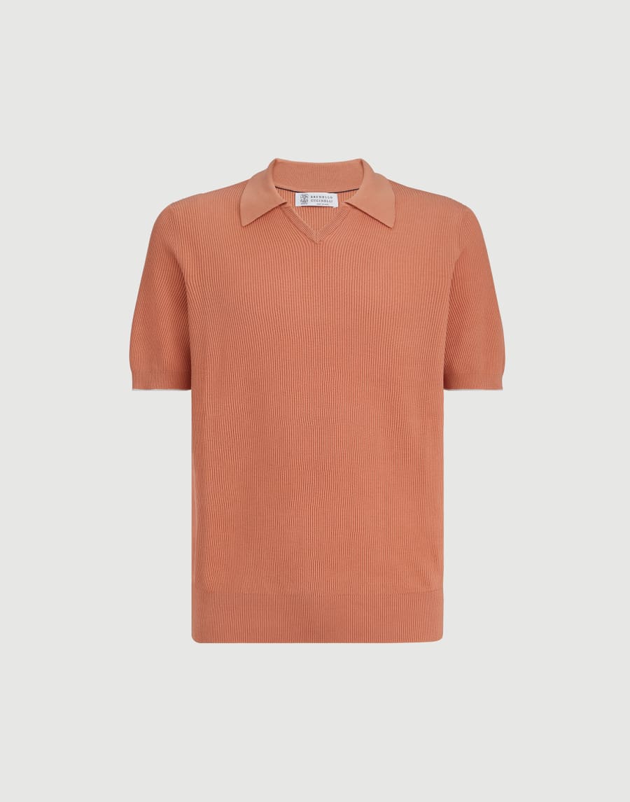 Cotton English rib knit polo Apricot Man - Brunello Cucinelli