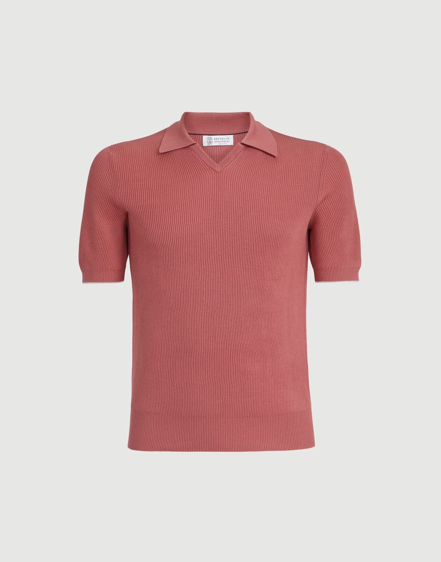 Cotton English rib knit polo Orange Man - Brunello Cucinelli