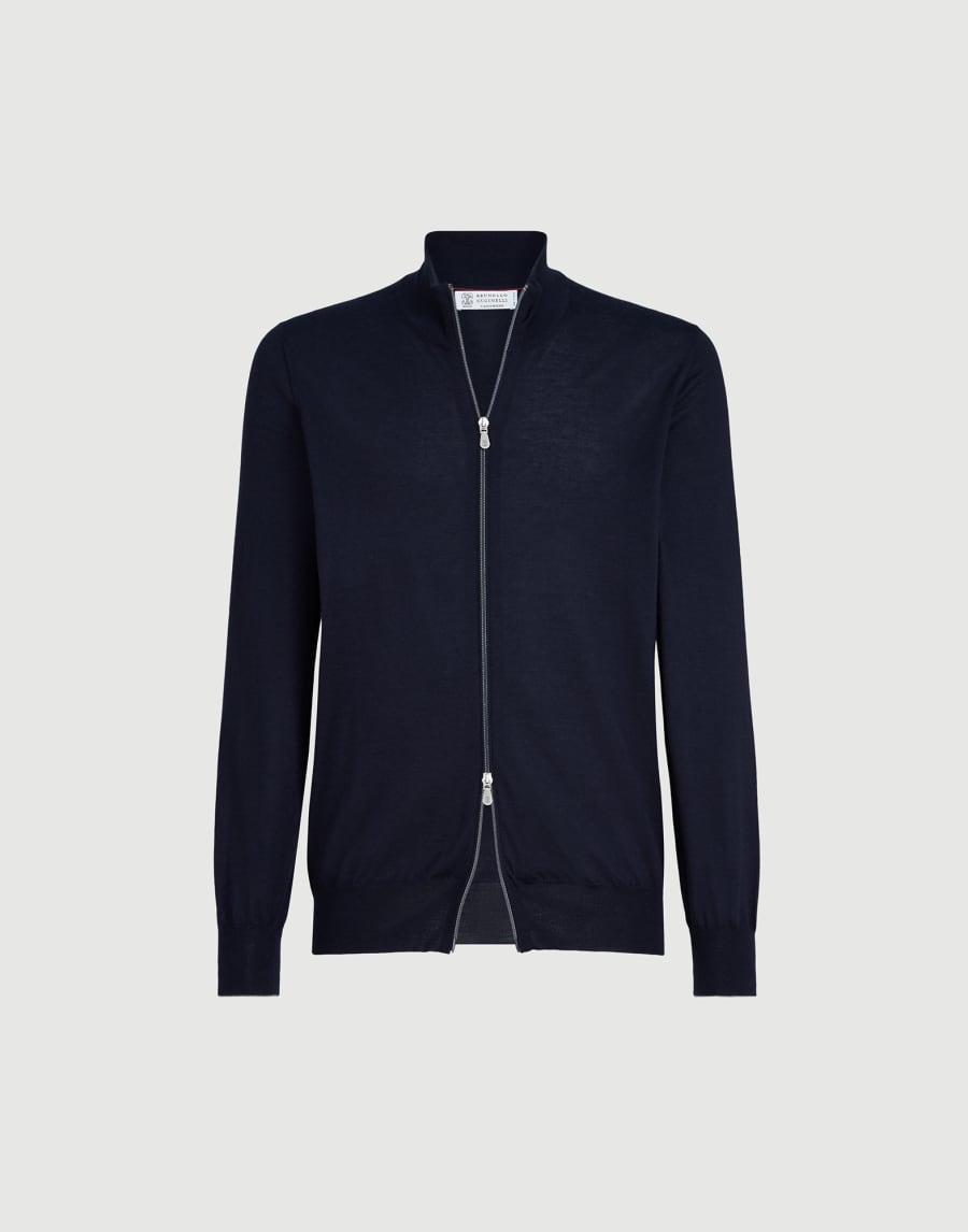 Cashmere and silk cardigan Navy Blue Man - Brunello Cucinelli
