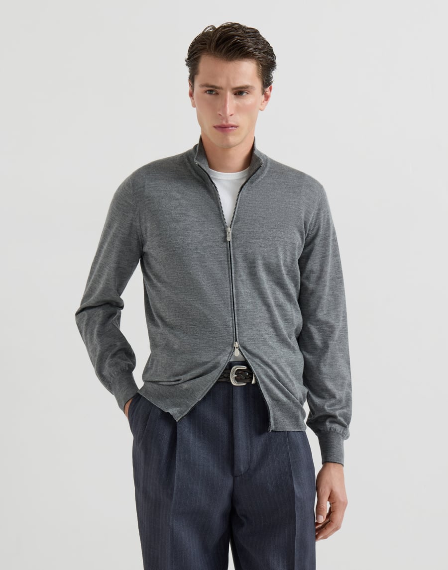 Cashmere and silk cardigan Dark Grey Man - Brunello Cucinelli