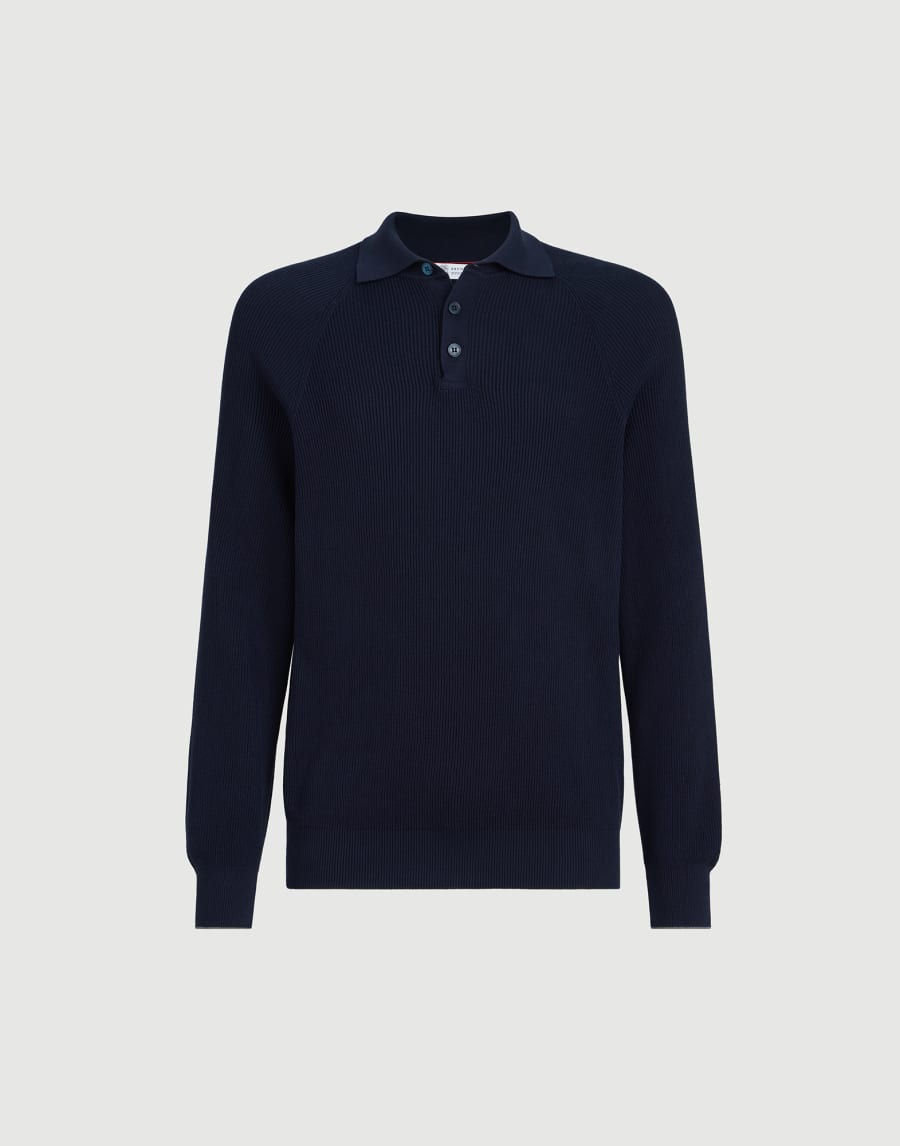 Rib knit polo Navy Blue Man - Brunello Cucinelli