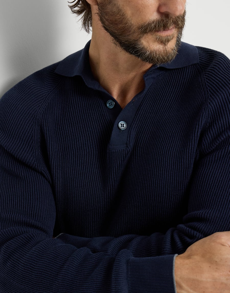 Rib knit polo Navy Blue Man - Brunello Cucinelli
