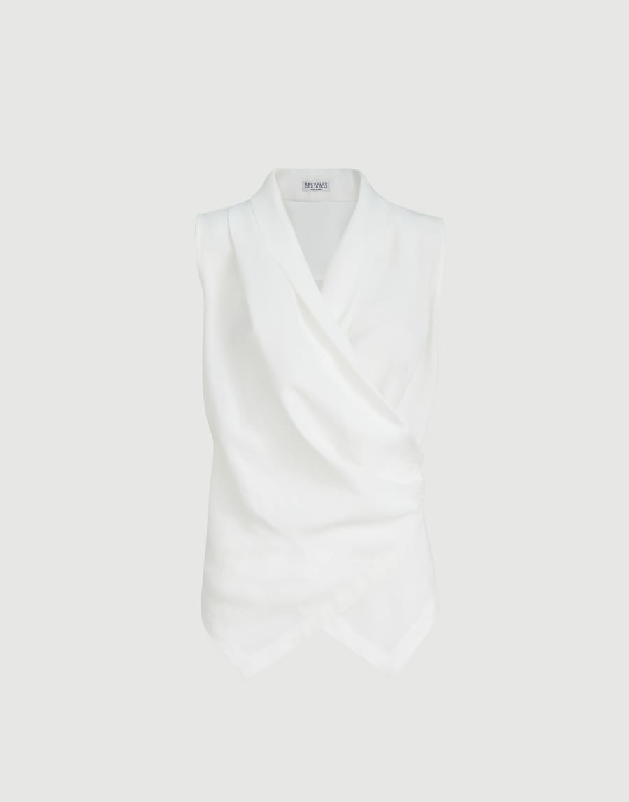 Fluid twill vest with monili White Woman - Brunello Cucinelli