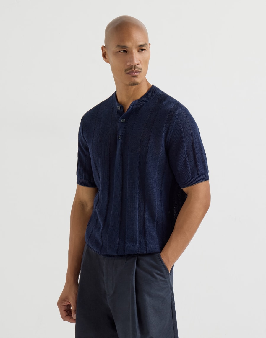 Henley collar T-shirt Navy Blue Man - Brunello Cucinelli