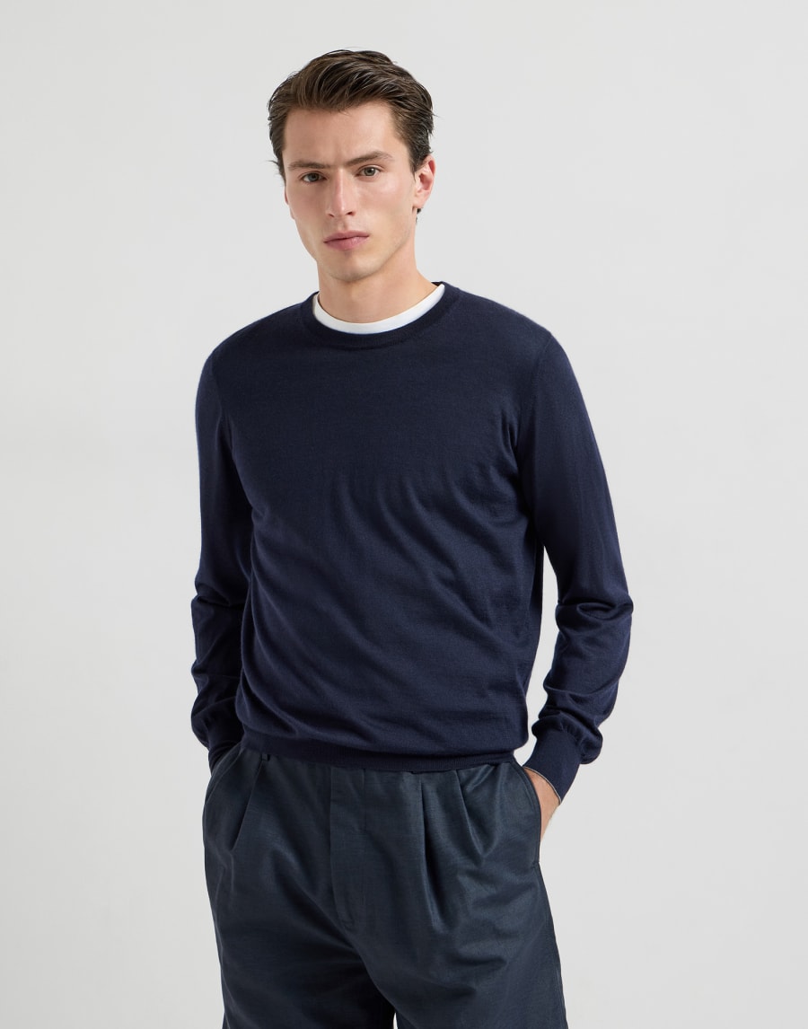 Cashmere and silk lightweight sweater Navy Blue Man - Brunello Cucinelli