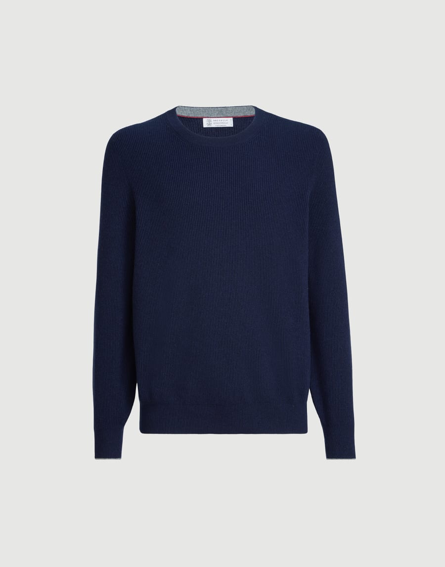 Cashmere English rib sweater Navy Blue Man - Brunello Cucinelli