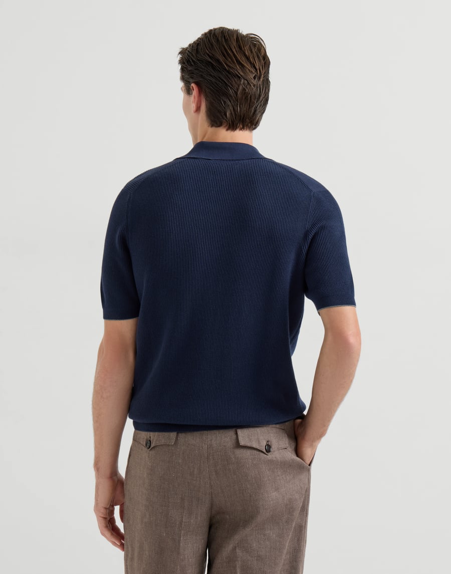 Rib knit polo Navy Blue Man - Brunello Cucinelli