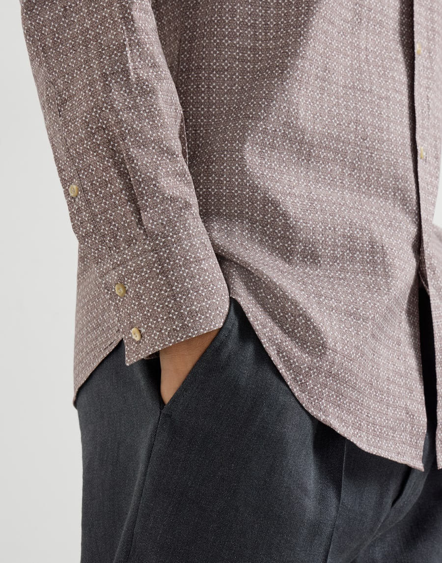 Camisa de sarga con estampado Marrón Hombre - Brunello Cucinelli