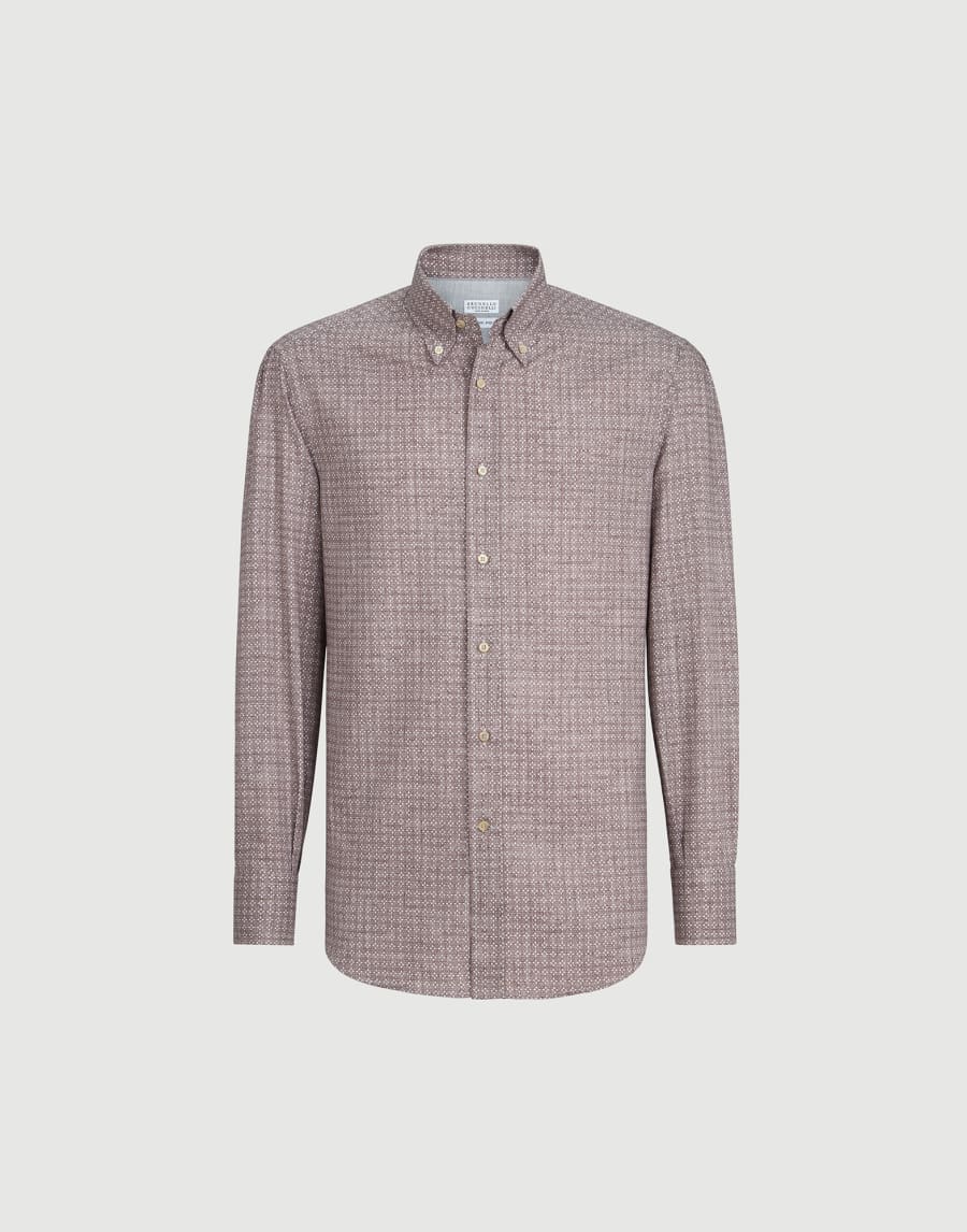 Camisa de sarga con estampado Marrón Hombre - Brunello Cucinelli