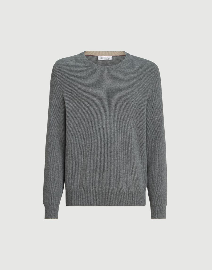 Cashmere English rib sweater Dark Grey Man - Brunello Cucinelli