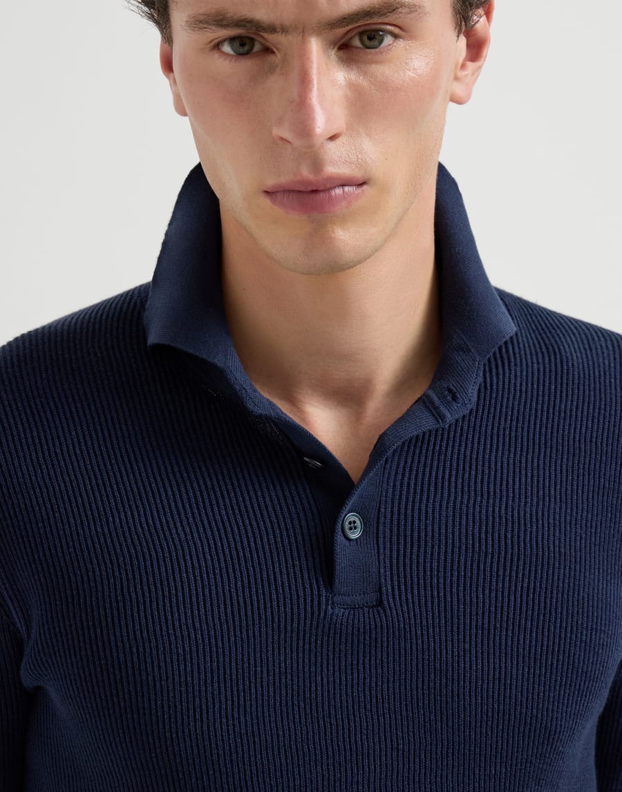 Rib knit polo Navy Blue Man - Brunello Cucinelli