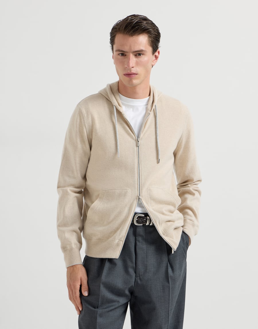 Cardigan style sweat-shirt en cachemire Sable Homme - Brunello Cucinelli