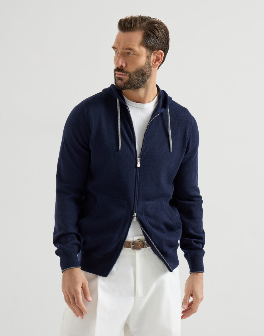 Cardigan style sweat-shirt en cachemire Bleu Marine Homme - Brunello Cucinelli