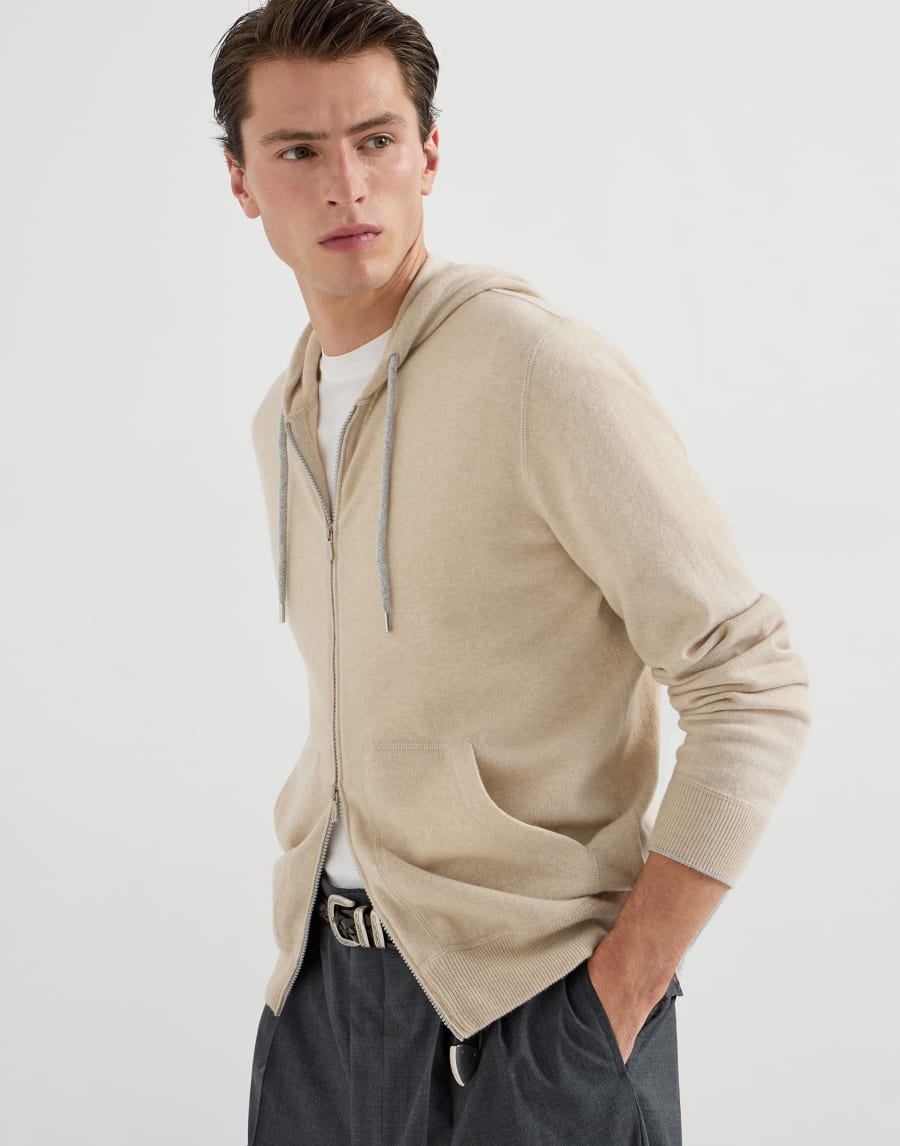 Cardigan style sweat-shirt en cachemire Sable Homme - Brunello Cucinelli
