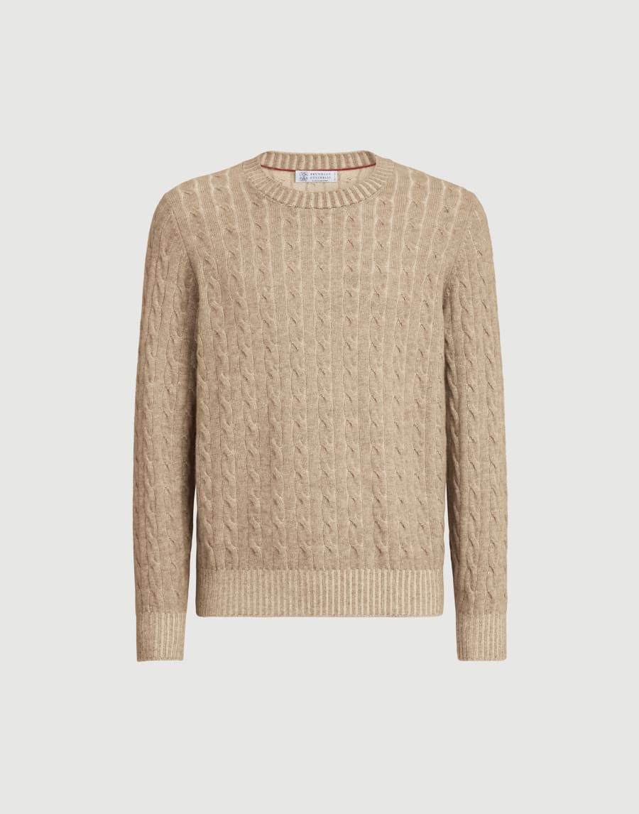 Cashmere vanisé cable knit sweater Brown Man - Brunello Cucinelli