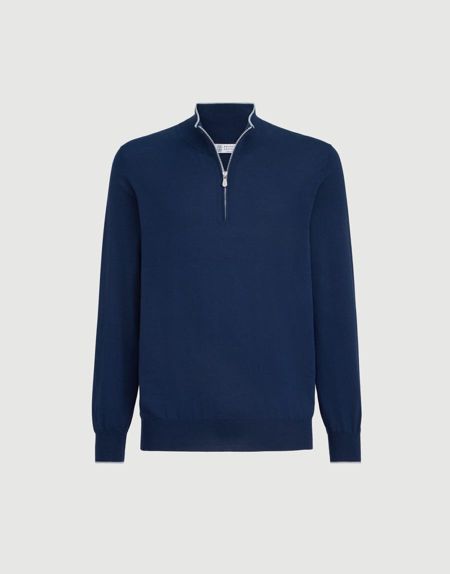Cotton and cashmere lightweight sweater Avio Blue Man - Brunello Cucinelli