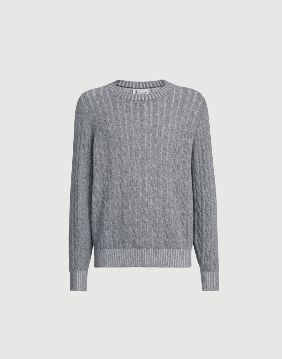 Cashmere vanisé cable knit sweater Dark Grey Man - Brunello Cucinelli