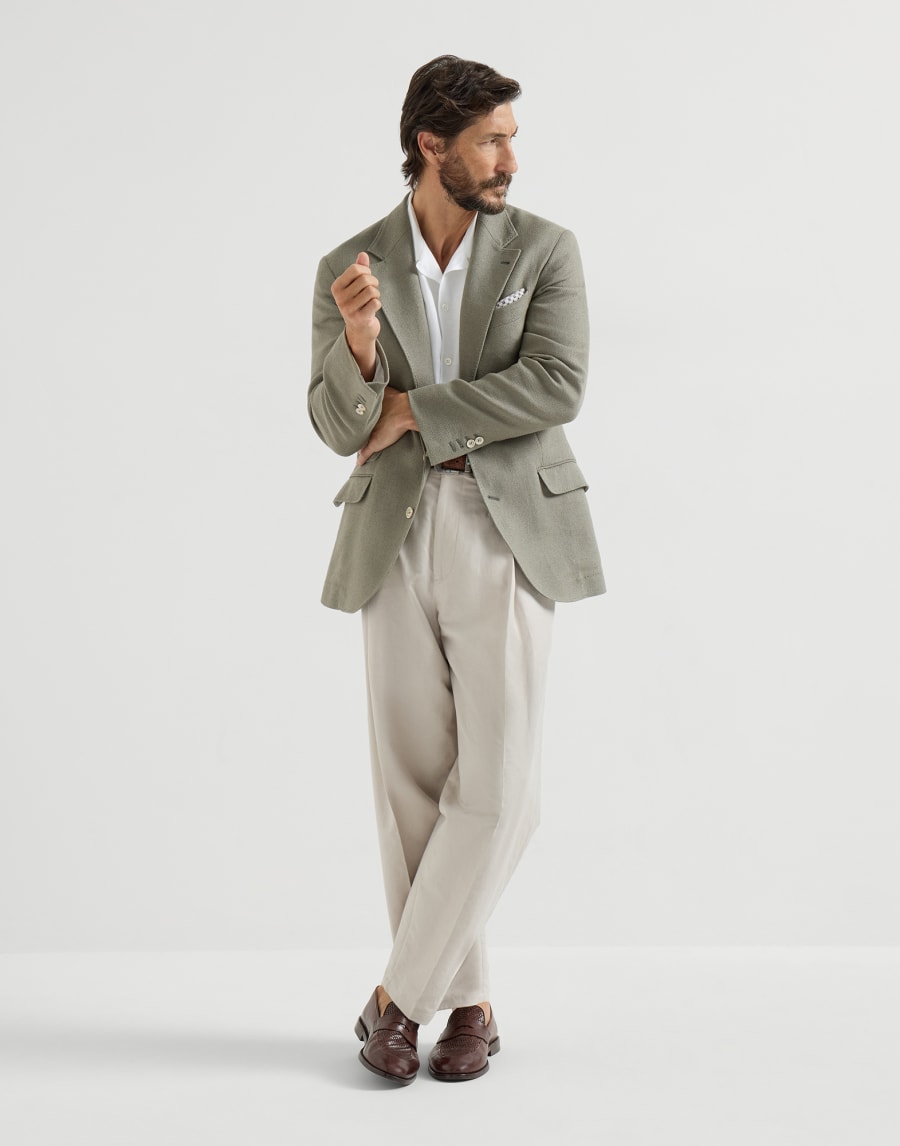 Hopsack deconstructed blazer Khaki Man - Brunello Cucinelli