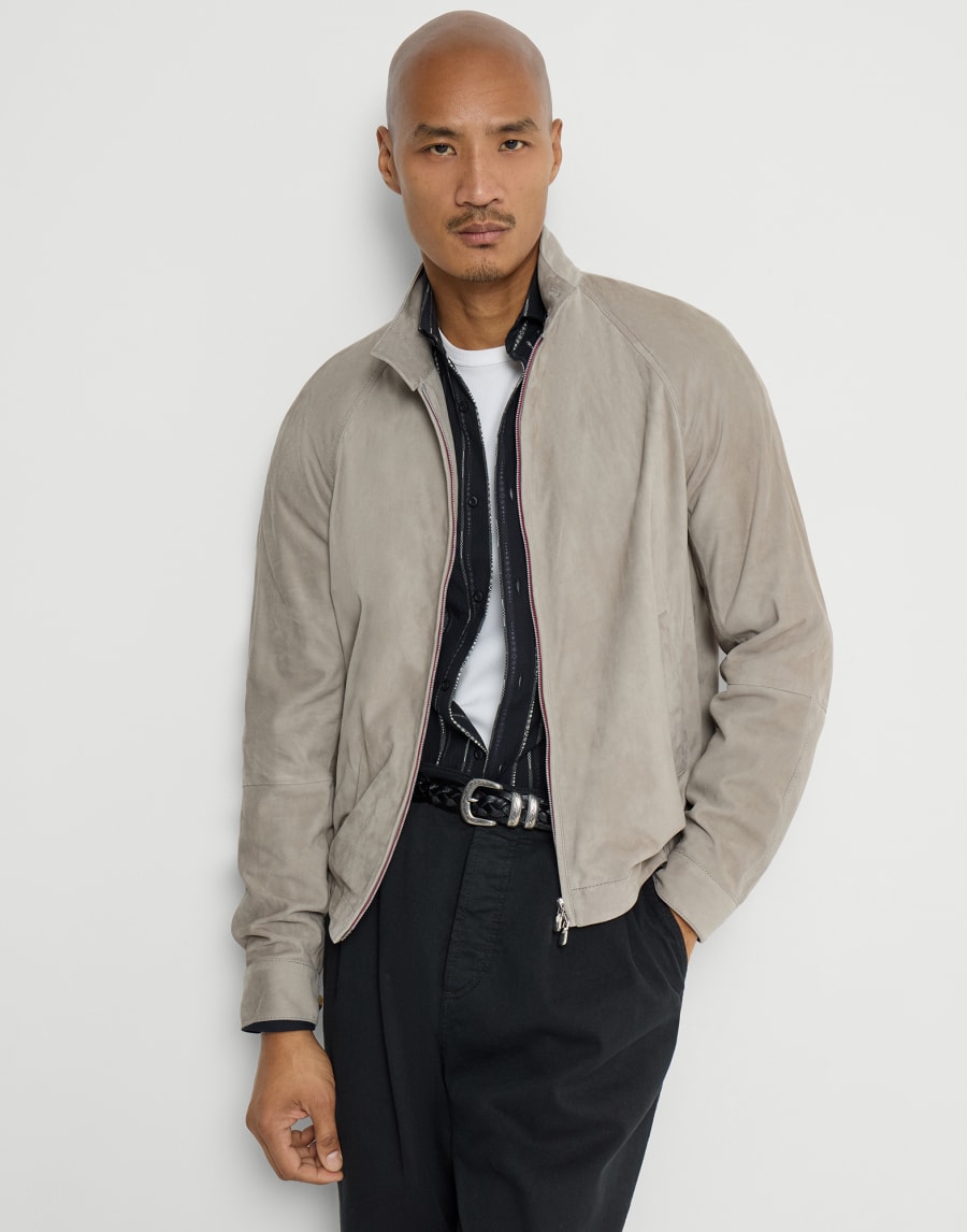 Blouson aus Veloursleder Kaki Herren - Brunello Cucinelli