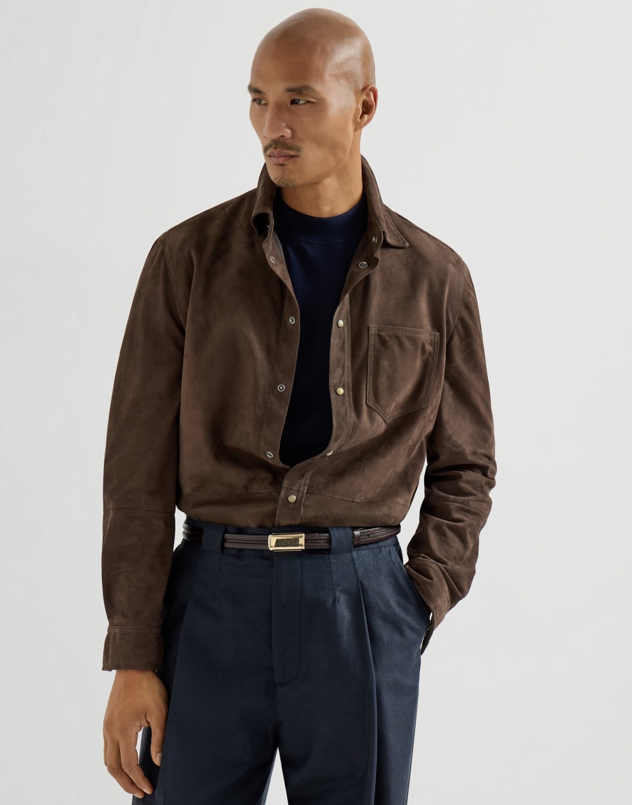 Overshirt aus Veloursleder Espresso Herren - Brunello Cucinelli