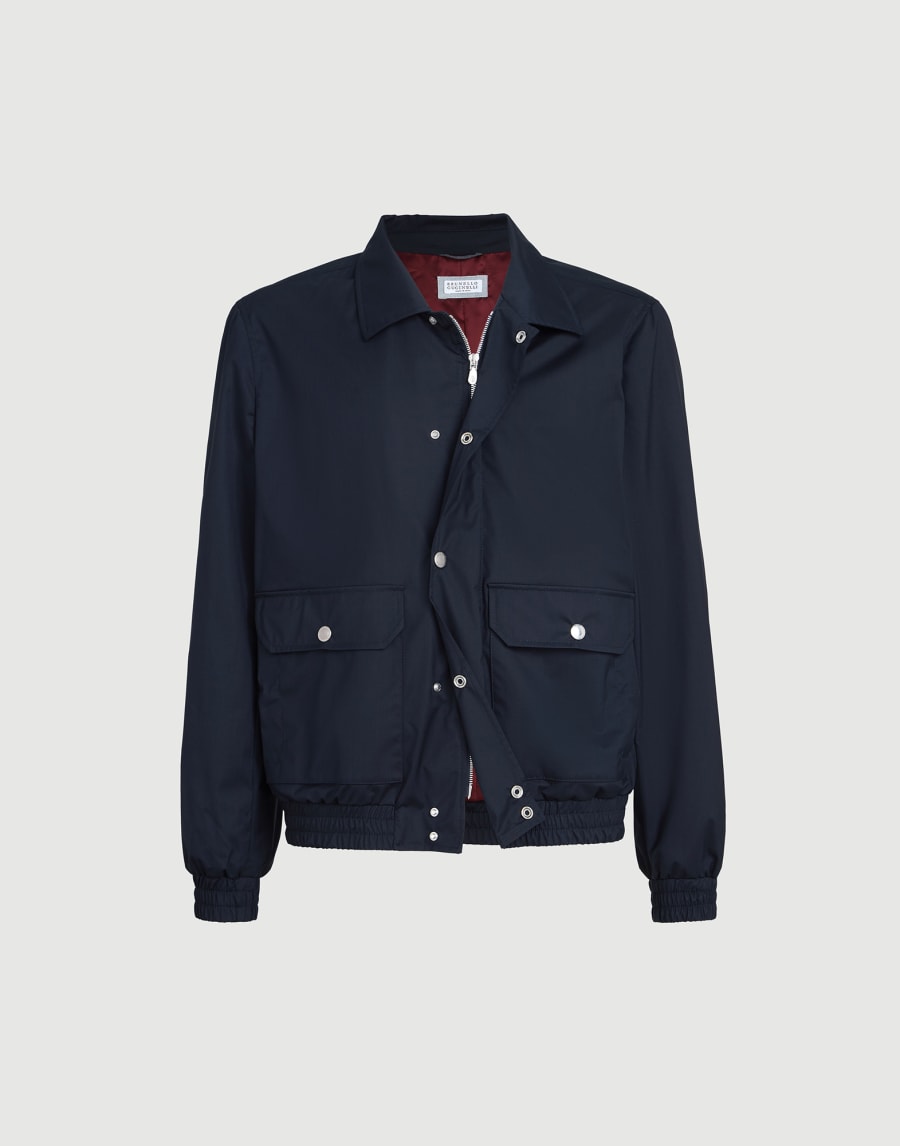 Bonded fabric outerwear jacket Navy Blue Man - Brunello Cucinelli