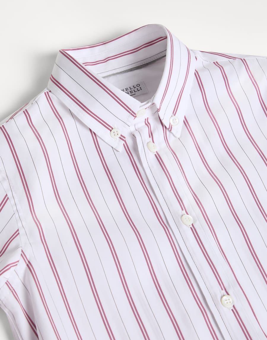 复合条纹府绸衬衫 红色 男童 - Brunello Cucinelli