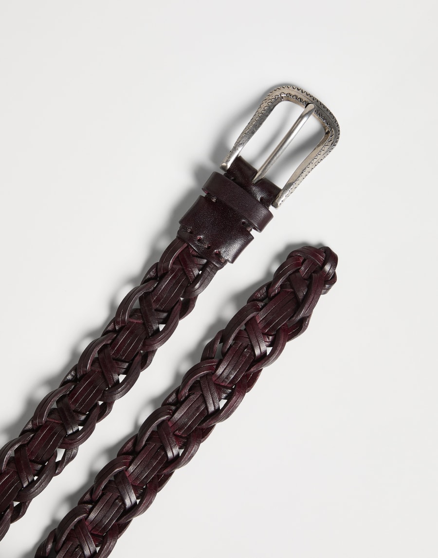 Braided leather belt Burgundy Boys - Brunello Cucinelli
