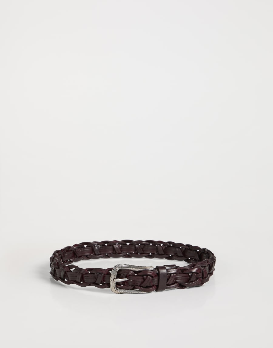 Braided leather belt Burgundy Boys - Brunello Cucinelli