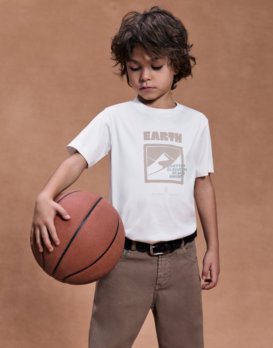 Camiseta con motivo Tierra Beige Niño - Brunello Cucinelli