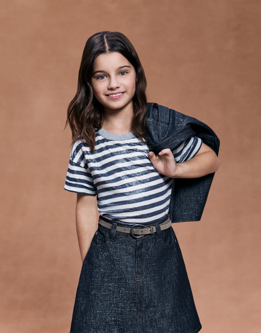 T-shirt with monili Blue Girls - Brunello Cucinelli