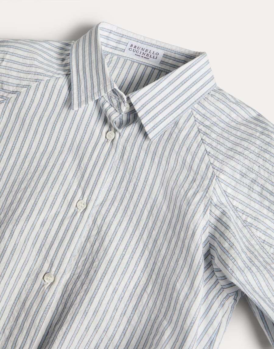 Sparkling striped cotton shirt Sky Blue Girls - Brunello Cucinelli