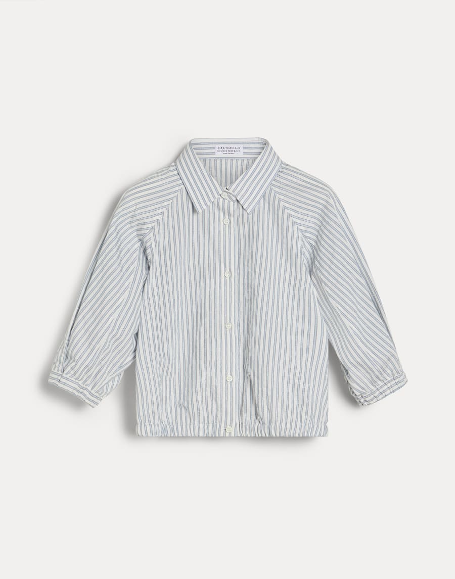 Sparkling striped cotton shirt Sky Blue Girls - Brunello Cucinelli