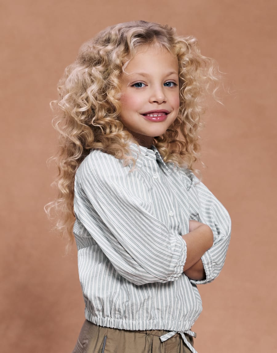 闪烁条纹棉质衬衫 天蓝 女童 - Brunello Cucinelli