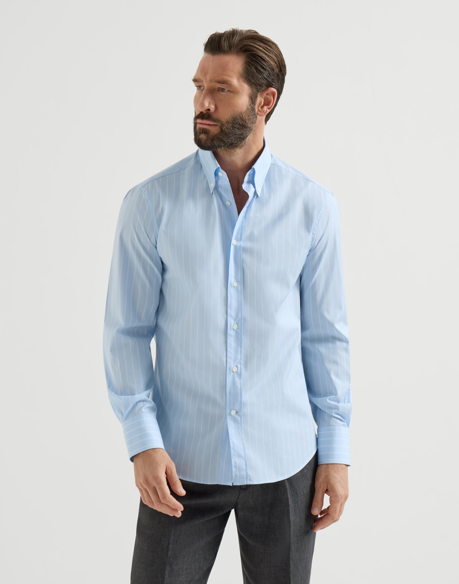 Striped poplin shirt Azure Man - Brunello Cucinelli