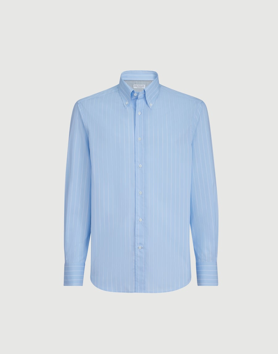 Striped poplin shirt Azure Man - Brunello Cucinelli
