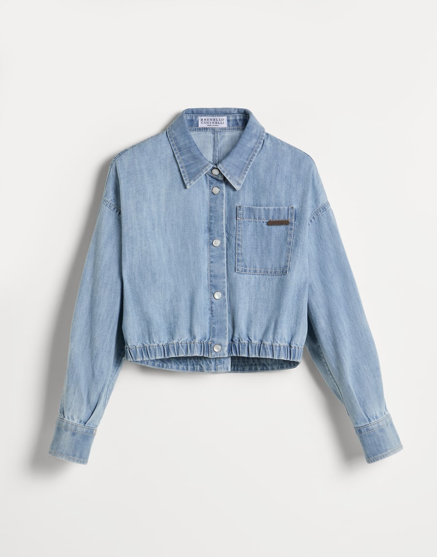 Lightweight denim shirt with monili Light Blue Denim Girls - Brunello Cucinelli