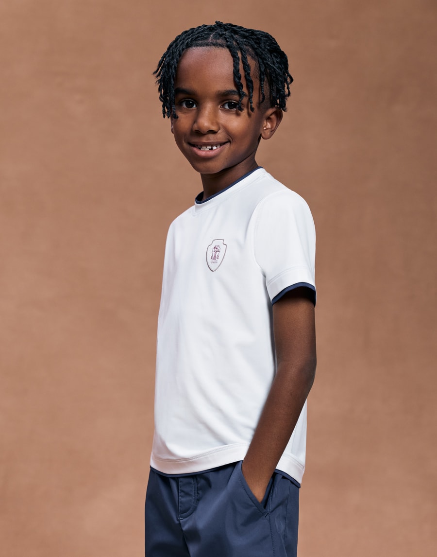 T-shirt with Faux Layering and logo White Boys - Brunello Cucinelli