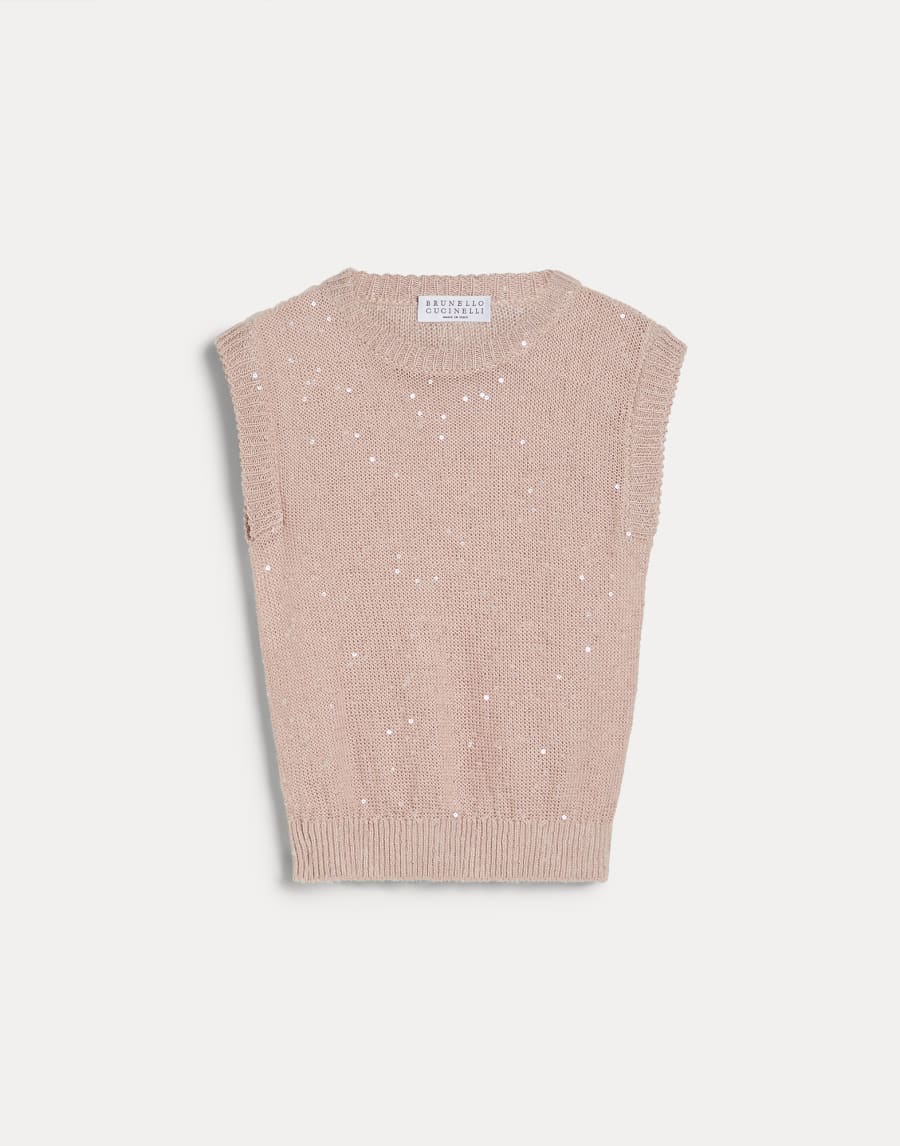 Linen and silk Diamond yarn knit T-shirt Pink Girls - Brunello Cucinelli