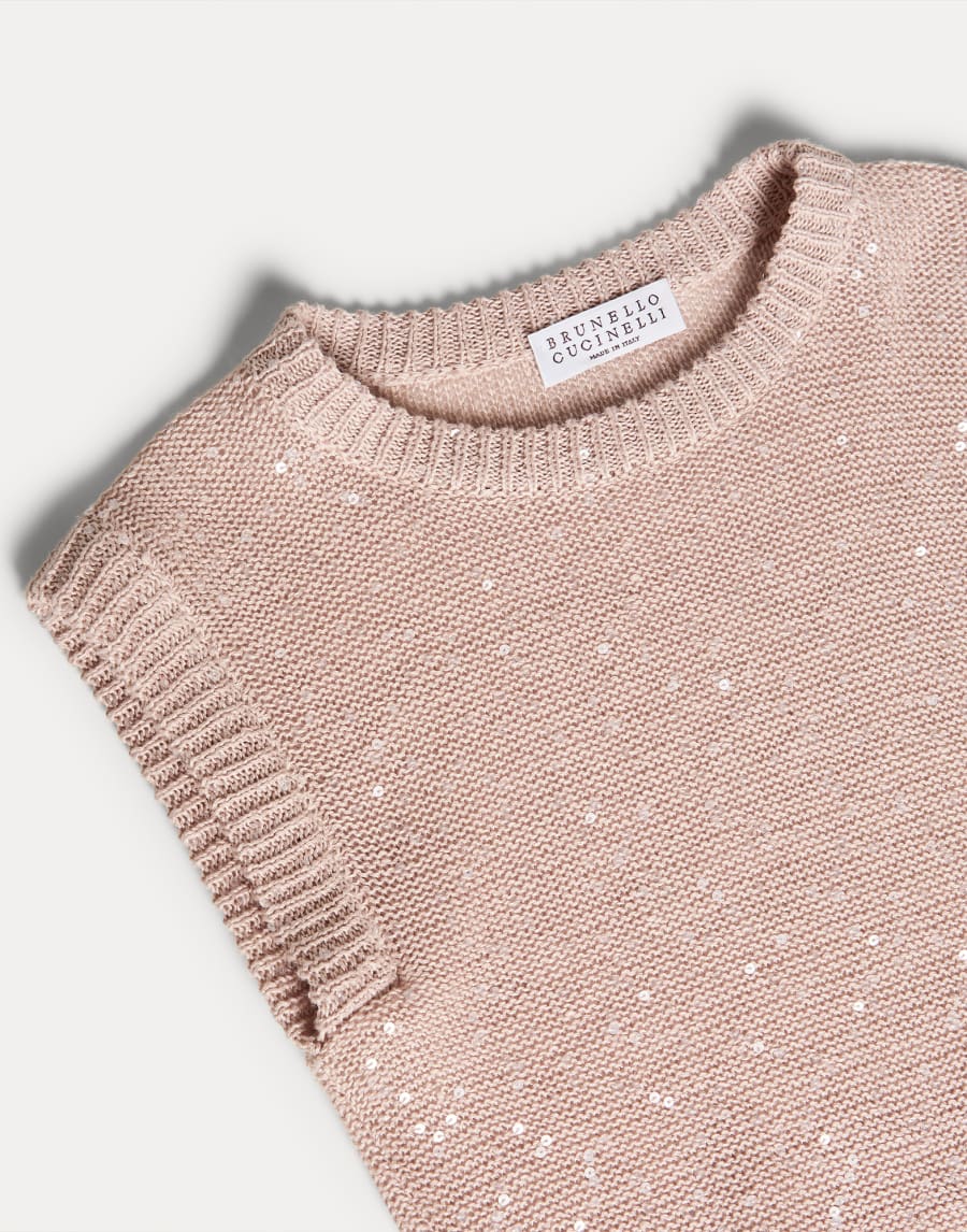 Linen and silk Diamond yarn knit T-shirt Pink Girls - Brunello Cucinelli