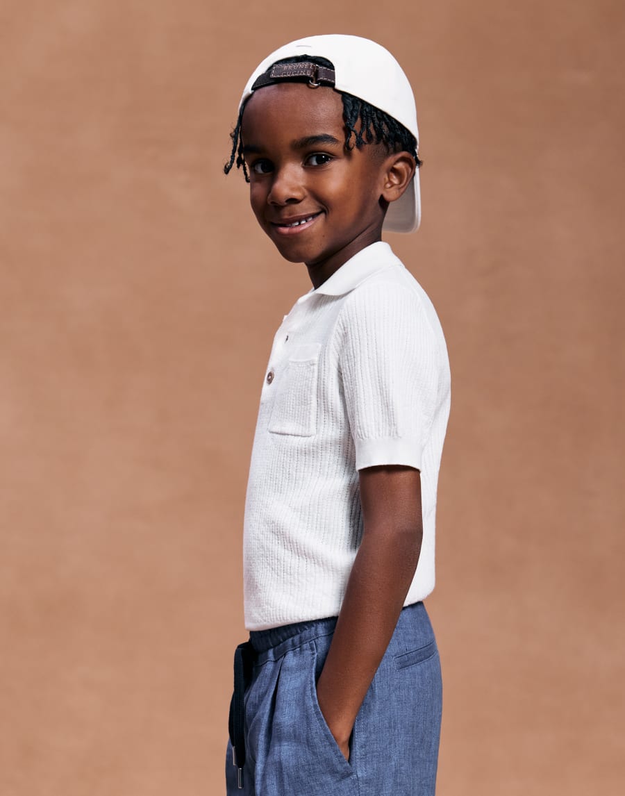 Textured Rib polo shirt Panama Boys - Brunello Cucinelli